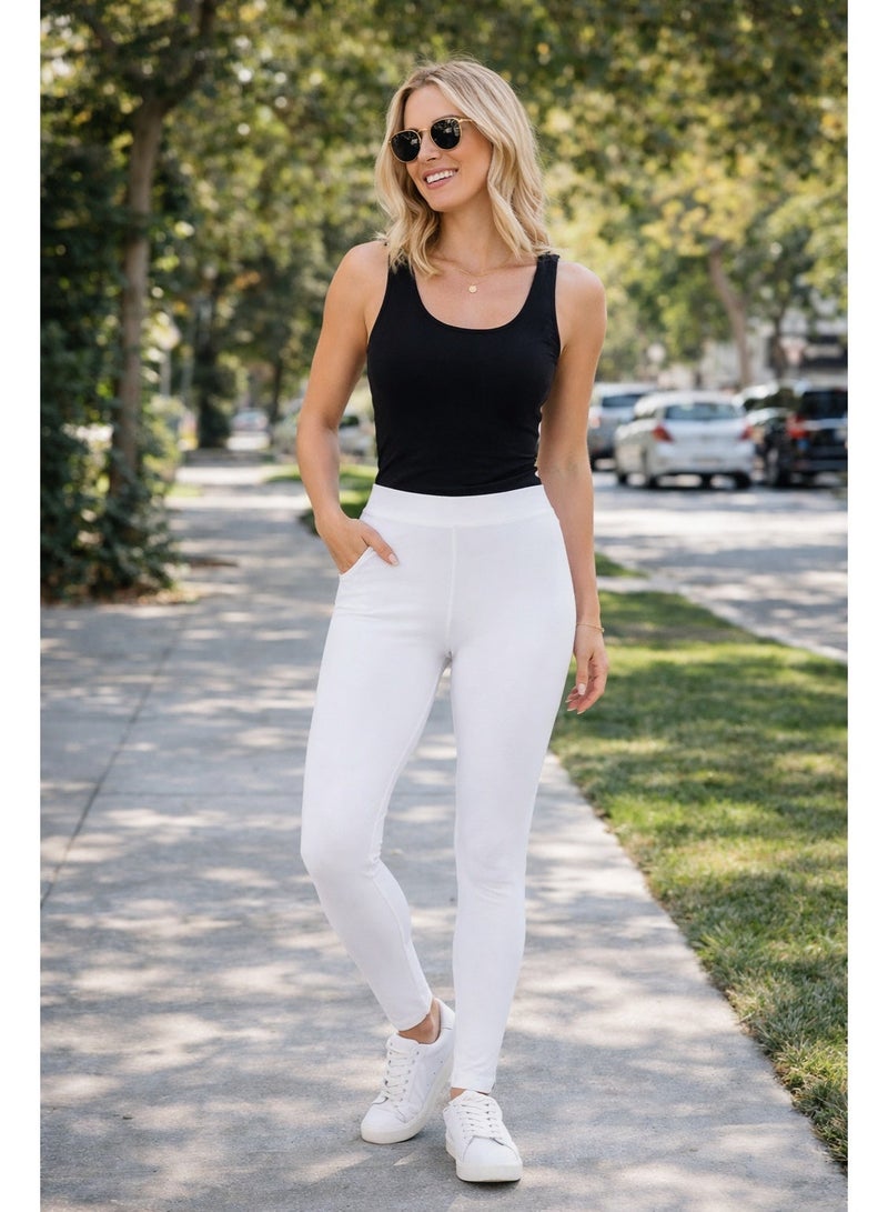 Perfectory Women's Cotton Legging, Comfortable Everyday Wardrobe Essential- White - Image 3